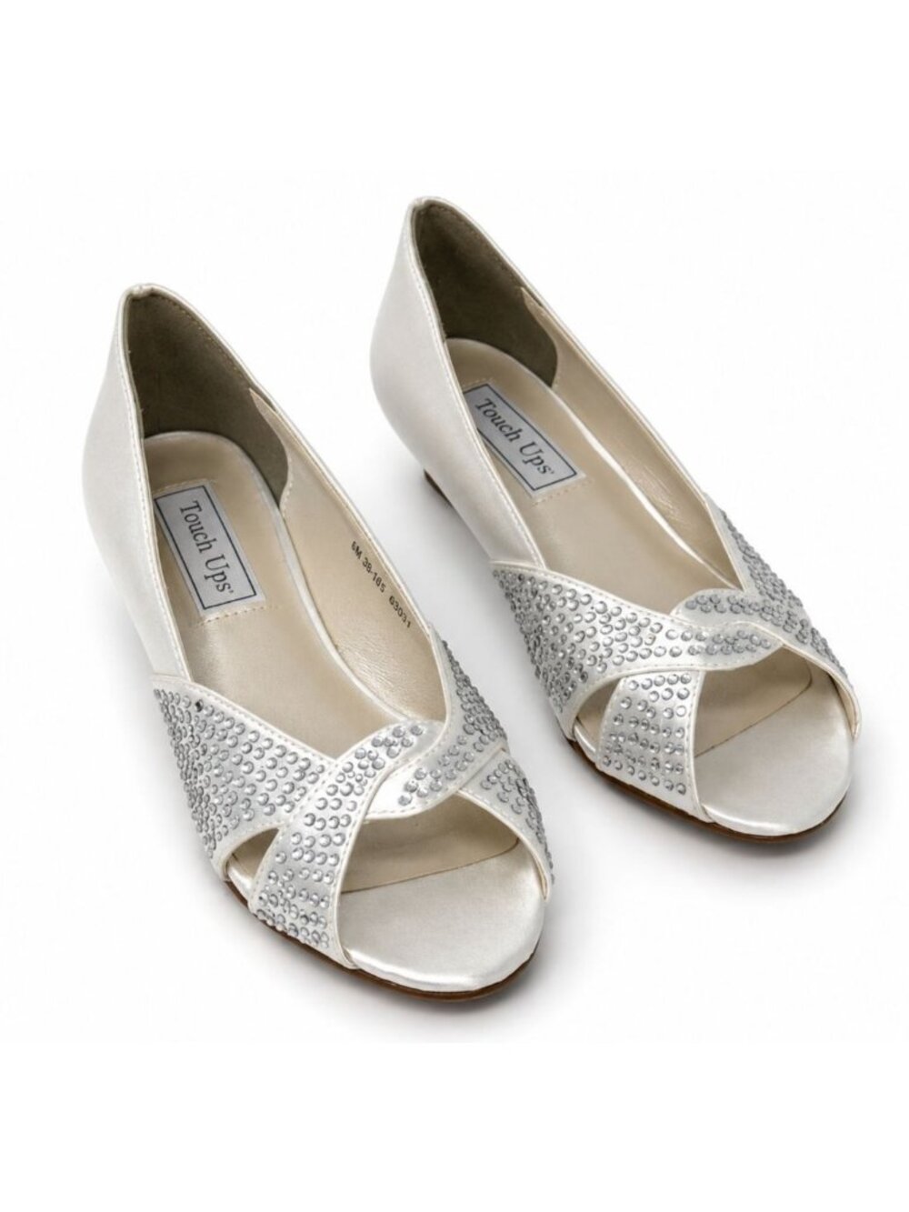 Touch Ups Alice Silver Satin Rhinestone Low Wedge Bridal Shoes Womens 6 WIDE